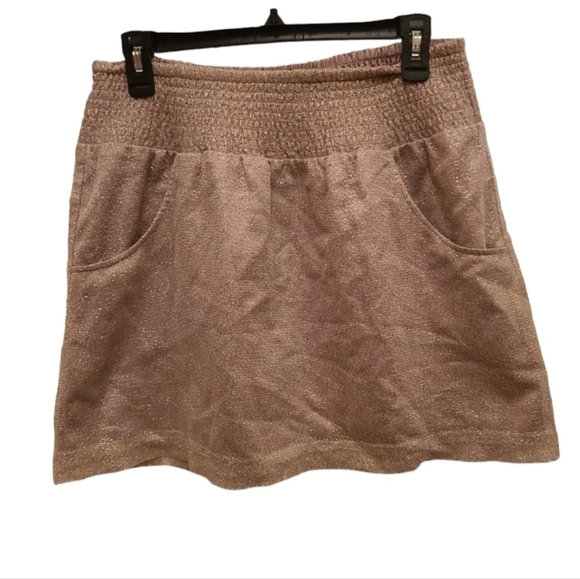 Gap Gold Shimmer Metallic  Sparkle Stretch Fit Pleated Skirt With Pockets Size S - Picture 1 of 4